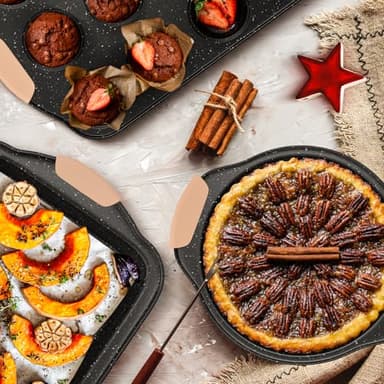 Slow Slog 11-Piece Baking Pans Set, Nonstick Bakeware Sets, Oven Pans for Baking with Silicone Handles, Includes Cookie Sheet, Cake Pans, Loaf Pan, Pizza Pan, Muffin Pan, Khaki&Black - Image 7