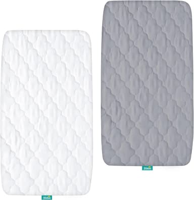 Bassinet Mattress Pad Cover Waterproof, Quilted Mattress Protector Sheets Fits All Mainstream Bassinet - Rectangle, Oval, Hourglass, 2 Pack, 17'' x 33'', Ultra Soft Breathable, White and Grey - Image 2
