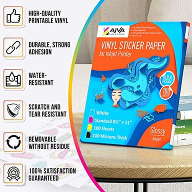 Printable Vinyl Sticker Paper - Waterproof Decal Paper for Inkjet Printer - 100 Self-Adhesive Sheets - Glossy White - Standard Letter Size 8.5"x11" - Image 2