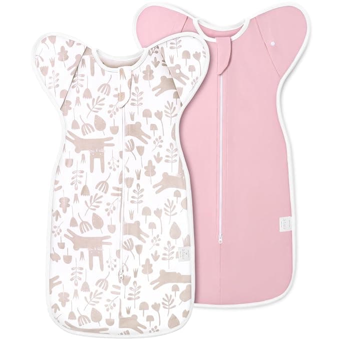 2-Pack Newborn Swaddle Sleep Sack - Arms Up Swaddle 0-3 Months, Baby Transitional Swaddles for Newborn, Cuff Removable Design, Pink Bunny Breathable Sleep Sacks with 2-Way Zipper - Image 1