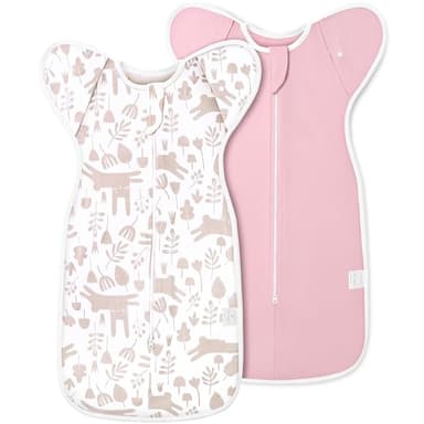 2-Pack Newborn Swaddle Sleep Sack - Arms Up Swaddle 0-3 Months, Baby Transitional Swaddles for Newborn, Cuff Removable Design, Pink Bunny Breathable Sleep Sacks with 2-Way Zipper - Image 1