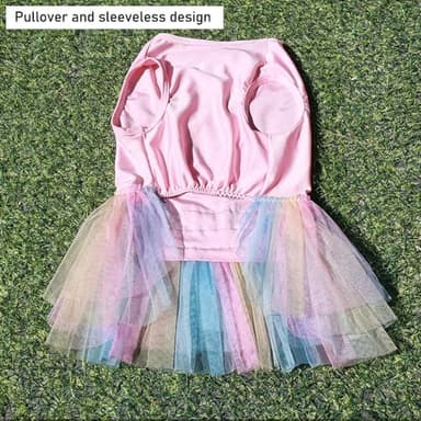 ANIAC Pink Dog Dress, Summer Clothes for Small Girl, Spring Puppy Princess Dress, Cat Outfit, Pet Clothing for Cats Kitten Chihuahua Yorkie, Rainbow (Large, Pink) - Image 3