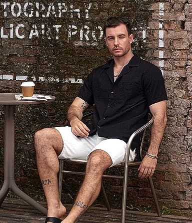 VATPAVE Mens Striped Summer Shirt Casual Button Down Short Sleeve Beach Shirts Cotton Linen Shirts for Men Large Pure Black - Image 3