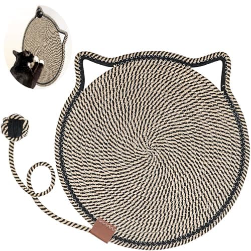 Cat Scratcher Mat, Natural Cotton Rope Cat Scratch Pad, 15.7'' Round Horizontal Floor Cat Scratching Pads for Indoor Cats, Cat Furniture Protector for Wall, Couch, Carpets, Sofas - Image 1