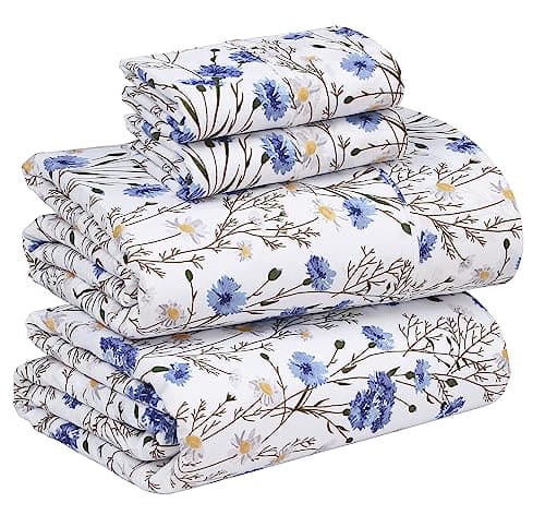 RUVANTI 100% Cotton King Size Sheets Set, 4 Pieces, Soft & Breathable Percale Weave Bedding, Deep Pocket 16", Hotel Standard, Crisp Cool Feel, Durable, Perfect Floral Bed Sheet, Sweet Pea - Image 1