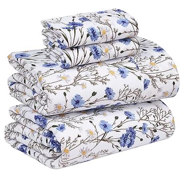 RUVANTI 100% Cotton King Size Sheets Set, 4 Pieces, Soft & Breathable Percale Weave Bedding, Deep Pocket 16", Hotel Standard, Crisp Cool Feel, Durable, Perfect Floral Bed Sheet, Sweet Pea - Image 1