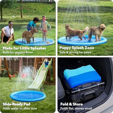 SLOOSH 72" Non-Slip Splash Pad Sprinkler - Outdoor Water Toys Play Mat for Toddlers Kids Dogs, Outside Thickened Sprinkler Pool Party Durable Backyard Fountain for Girls Boys Pets (72in, Blue) - Image 5