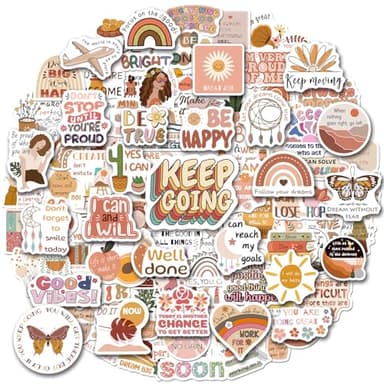 WAKEMOODEI 200 Vintage Inspirational Stickers, Boho Motivational Aesthetic Stickers for Water Bottles Laptops Journals Vinyl Positive Affirmation Boho Stickers for Adult Teen Kid - Image 1