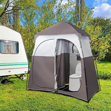 VINGLI 2 Room Shower Tent, 7.5 FT Instant Pop Up Shelter with Carrying Bag, Privacy Changing Room Tent, Perfect for Portable Toilet, Camping, Dressing, Outdoor Indoor, Easy Setup(Brown) - Image 8
