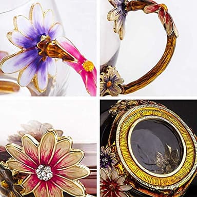 Luka Tech Enamel flower Lead-free Glass Coffee Mugs Tea Cup with Steel Spoon, Best Birthday Gifts For Women Wife Mom Friends Mothers Valentines Day Christmas - Image 6