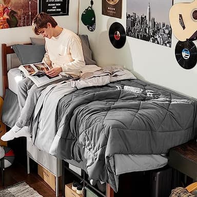 Bedsure Twin XL Comforter Set - 5 Pieces Reversible Grey Bedding, Twin XL Size Bed Set for All Seasons, Bed in a Bag with Down Alternative Comforter, Sheets, Pillowcase & Sham - Image 1