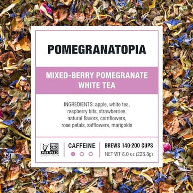 Tiesta Tea Pomegranatopia – Premium Loose Leaf Mixed-Berry Pomegranate White Tea | Low-Caffeine Blend | Hot & Iced | 8oz Resealable Pouch | Brews Up to 200 Cups - Image 2