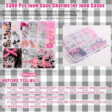 2380 Pcs Junk Phone Case Charms Kit,Charms for Customizing Diy Cases ，With Nail Accessories,Cute Bow,Flatback Pearls,Star,Love, Candy,Letter Beads,Cute Aesthetic Big Decor for Personalization - Image 5
