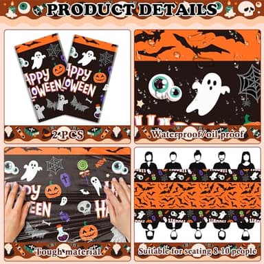 OHOME Halloween Decorations - 2 Pack Plastic Tablecloth for Halloween Party Decorations | Skeletons Bats Ghosts Pumpkin Table Decor for Outdoor Indoor Party Favors Supplies Backdrop Banner - Image 3