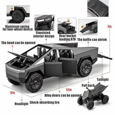 Toy Truck with Motorcycle Alloy Die Casting Model Pickup Truck Electric Vehicle Model Off - Road Wagon Toy Race Ca -Sound and Light Effect Ideal Gift Age for 6 Year Up(Grey) - Image 4