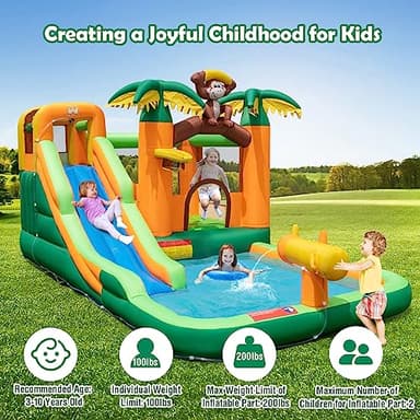 BOUNTECH Inflatable Water Slide, Jungle Kids Water Park Jump Castle with Long Slide, Splash Pool, Water Slides Inflatables for Kids, Blow up Backyard Party Outdoor Water Slide Bounce House with Blower - Image 9