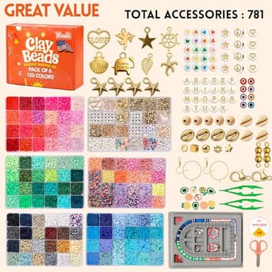 23000+ Clay Beads Bracelet Making Kit for Girls-120 Colors 6 boxes, Polymer Heishi Beads for Jewelry Making Kit, Charms for Bracelets,Bead Board Arts and Crafts Gifts for kids Fun Crafts for adults - Image 7