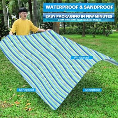 Extra Large Beach Blanket Outdoor Picnic Blankets, Light Foldable Waterproof Sand Free Picnic Mat Beach Mats for Family Festival BBQ Park Grass Lawn Camping Hiking Travel Concerts (BLUE 2, 80x80 in) - Image 3