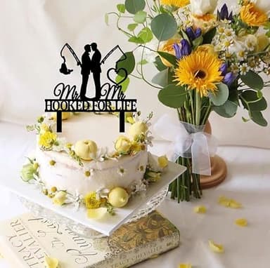 Gay Wedding Cake Topper - HOOKED FOR LIFE - Funny Fishing Gay Wedding Cake Topper, Mr & Mr Wedding Cake Topper (Fishing Gay) - Image 6
