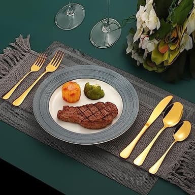 Gold Silverware Set for 12, Compralo 60 Pieces Stainless Steel Shiny Gold Flatware Set, Cutlery Tableware Set Include Spoons, Forks, Knives for Home and Restaurant - Image 7