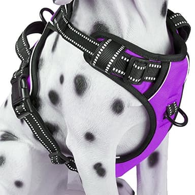 PoyPet No Pull Dog Harness, Reflective Comfortable Vest Harness with Front & Back 2 Leash Attachments and Easy Control Handle Adjustable Soft Padded Pet Vest for Small to Large Dogs (Purple,M) - Image 1