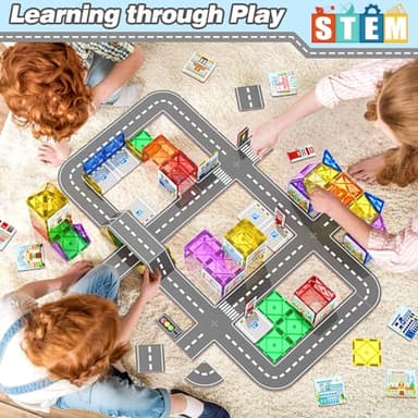 92PCS Magnetic Tiles Build Your Own Live City Toddlers Kids Toys City Road Construction Sensory Toys Preschool Learning Play with Cars Pretend Play Toy Gift for 3 4 5 6 7 Year Old Boys Girls - Image 3