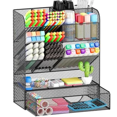 OPNICE Desk Organizers and Accessories, Pen Holder for Desk Organizer with Drawer, Pencil Holder Office Desk Accessories Workspace Desktop Organizer for School Home Office Art Supplies（Black） - Image 9