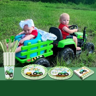 Tractor Party Supplies Decorations, Disposable Kids Birthday Paper Plates and Napkins Set with Cups and Straws for 24 Guests, 120 Pcs Party Dessert Dinnerware - Image 4