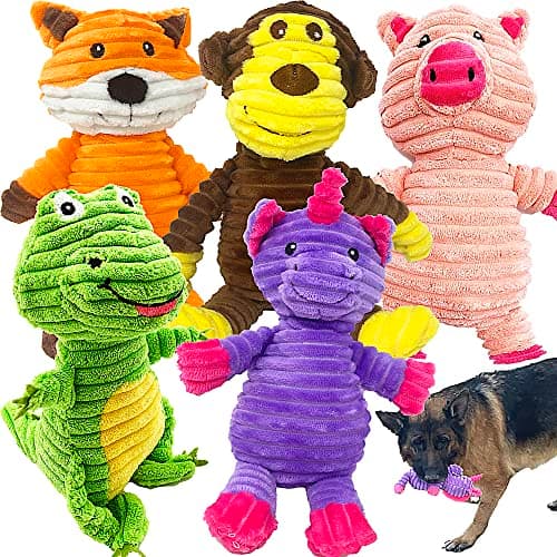 Jalousie Plush Toys Assortment Value Bundle Puppy Pet Mutt Squeak Toy for Medium Large Dogs (5 Pack Corduroy) - Image 1