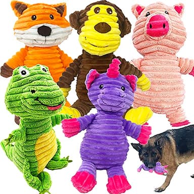 Jalousie Plush Toys Assortment Value Bundle Puppy Pet Mutt Squeak Toy for Medium Large Dogs (5 Pack Corduroy) - Image 1