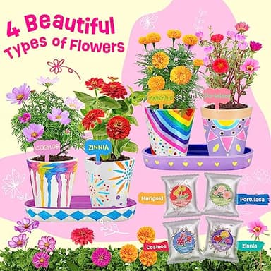 Tekoly 4 Set Paint & Plant Flower Gardening Kit - Gifts for Girls Ages 8-12, Arts and Crafts for Kids Ages 8-12, Kids Gardening Set, Toys Birthday for Girls Boys Ages 6 7 8 9 10 11 12 - Image 2