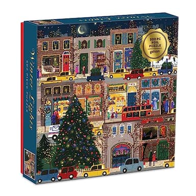Galison Winter Lights Foil Puzzle 500 Pieces – Holiday Jigsaw Puzzle Featuring Festive City Scene by Joy Laforme – Thick, Sturdy Pieces Challenging Family Activity Great Gift Idea - Image 1