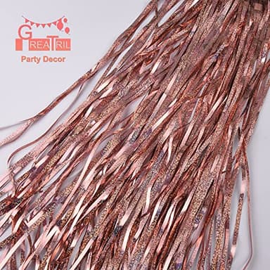 Rose Gold Tinsel Curtain Party Backdrop - GREATRIL Foil Fringe Curtain Streamers for Bachelorette Party Decorations Bride Be Party Streamers 2 Packs (Rose Gold) - Image 5