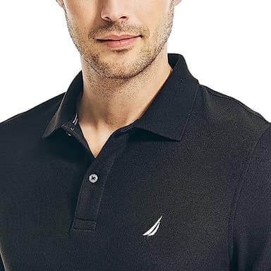 Nautica Men's Short Sleeve Solid Deck Polo Shirt, True Black, Large - Image 3