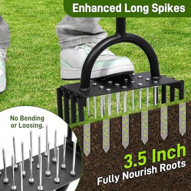 Manual Lawn Aerator Tool, 2-in-1 Spike Air Aerators and Core Aerator, 16 Iron Spikes, 8 Cores Grass Aeration,Pre-Assembled Spike Manual Dethatching & Soil Aerator Garden Tools - Image 5
