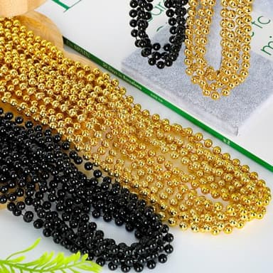 120 PCS Beaded Necklace, 33 IN Mardi Gras Beads, Blackgold Mardi Gras Accessories, Bead Necklace Throw Beads Bulk for Party Parade Event Festival Christmas Pirate Favors Supplies Decor - Image 3