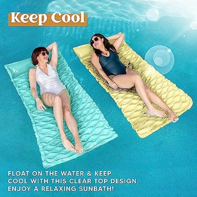 Sloosh Inflatable Pool Floats Raft,Floating Lounge for Adults,64x32 inch Swimming Mat Pool Mattress with Headrest,3 Pack Float Air Mat for Summer Water Beach Fun(Blue/Pink/Yellow) - Image 3
