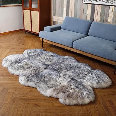 LLB Genuine Sheepskin Area Rug Wool Rug Fur Carpet Fluffy Shaggy Fur Rug for Living Room Kids Bedroom Real Sheepskin Throw Lambskin Rugs Sofa Mat Chair Seat Covers (Snow Grey, 4 x 6 ft Sheepskin) - Image 1