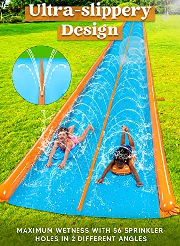 Sloosh Double Lane Water Slide,25ft x 6ft Heavy Duty Lawn Water Slip and Slide with Sprinkler and 2 Inflatable Boards for Adult Kids Party Summer Yard Outdoor Play Activities - Image 5