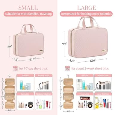 HOTOR Travel Toiletry Bag w/Hanging Hook - Spacious Toiletry Bag Essentials for Women & Men, Makeup Bag/Big Comparment, Waterproof for Travel Accessories, Medium, Pink - Image 4