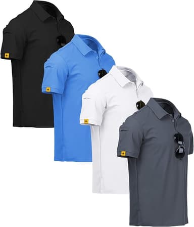 ZITY 4 Pack Mens Polo Shirt Short Sleeve Sports Golf Tennis T-Shirt Athletic Collared Tactical Shirts - Image 1