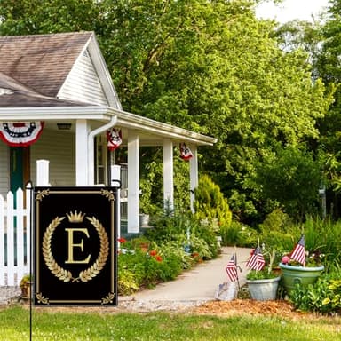 wyooxoo Monogram Letter E Garden Flag 12x18 Inch Double Sided for Outside Burlap Family Last Name Initial Black Yard Flag (E) - Image 2