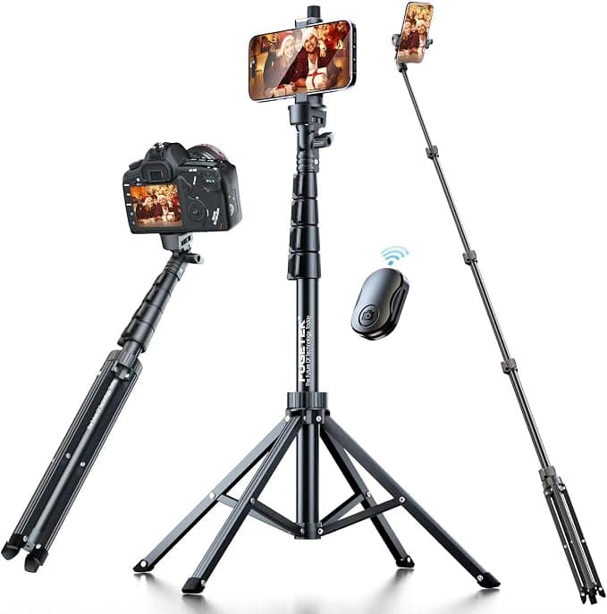 Fugetek 62" Selfie Stick Tripod for iPhone, Stable 4 Leg Design, Bluetooth Remote, Aluminum Stick & Legs, Lightweight, Portable All in One, Compatible with iPhone & Android, Non Skid Feet - Image 1
