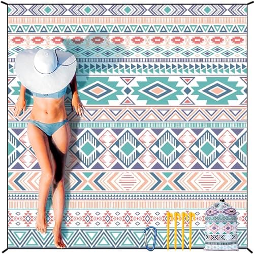 HIHOHO Beach Blanket Waterproof Sandproof Extra Large Beach Mat 79" X 83"/120"x108"for 1-8 Adults Quick Drying Durable Outdoor Picnic Mat for Beach Travel Camping Hiking - Image 1