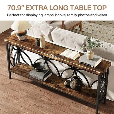 Tribesigns 70.9-Inch Narrow Sofa Table, Industrial Long Sofa Table Behind Couch, Entry Console Table with Storage for Entryway, Living Room, Foyer, Unique Design, Rustic Brown - Image 6