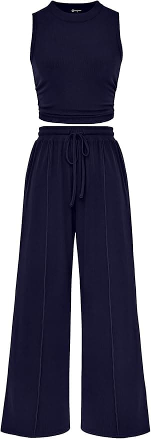 PRETTYGARDEN 2 Piece Sets for Women 2025 Summer Sleeveless Tank Ribbed Travel Beach Vacation Spring Lounge Wear Outfits - Image 1