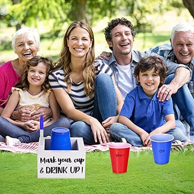 Single Cup Holder with Marker Slot Party Cup Dispenser Mark Your Cup and Drink Up Drink Dispensers for Parties Housewarming Hostess Gift Cup Holder Countertop 2 Sides Designs - Image 6