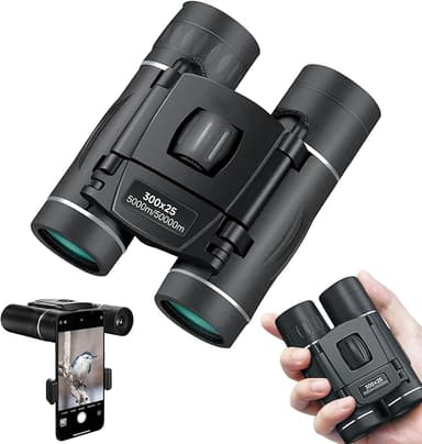 300x25 Binoculars for Adults and Kids, High Powered Mini Pocket Binoculars with Phone Adapter, Waterproof Compact Telescope for Bird Watching, Hunting, Concert, Theater, Opera, Traveling, Sightseeing - Image 1