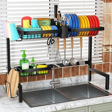 SNSLXH 2-Tier Over The Sink Dish Drying Rack, Kitchen Large Dish Drying Rack Over The Sink, Suitable for Most Sinks, Effective Dish Drying, Kitchen Drying Rack（24.8"-35.4"） - Image 5