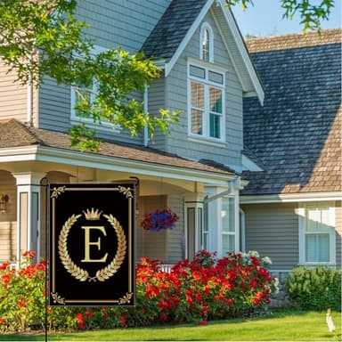 wyooxoo Monogram Letter E Garden Flag 12x18 Inch Double Sided for Outside Burlap Family Last Name Initial Black Yard Flag (E) - Image 3